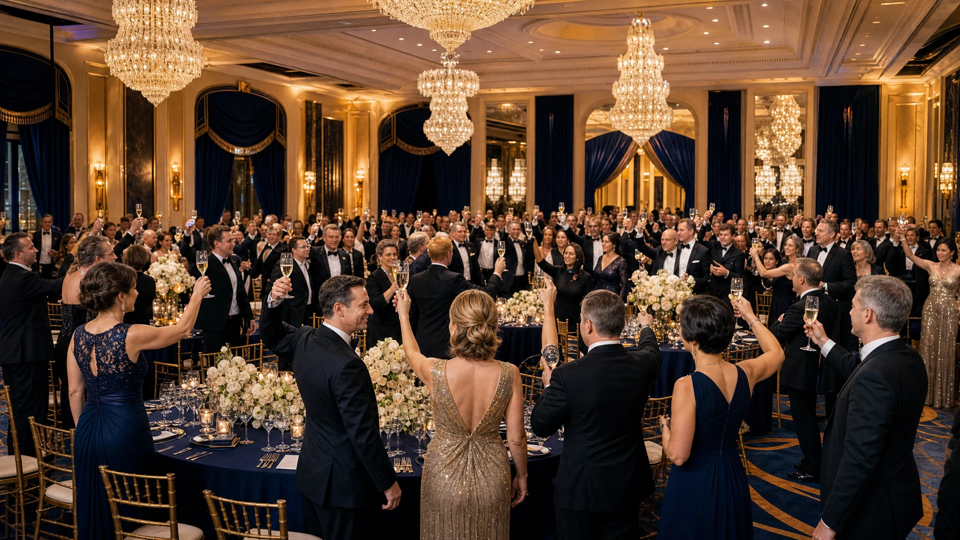 Brindis de gala bajo los candiles del sal&oacute;n